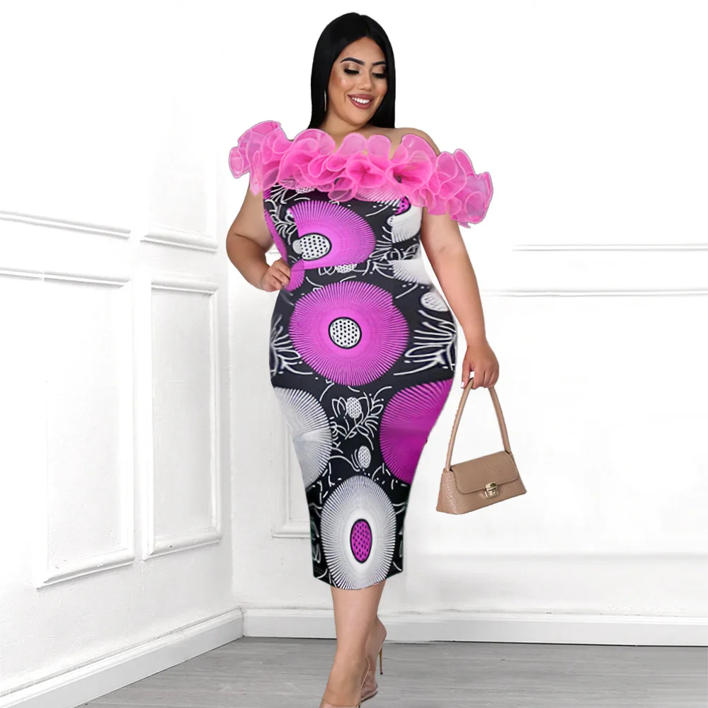 Женское Сетчатое платье с оборками