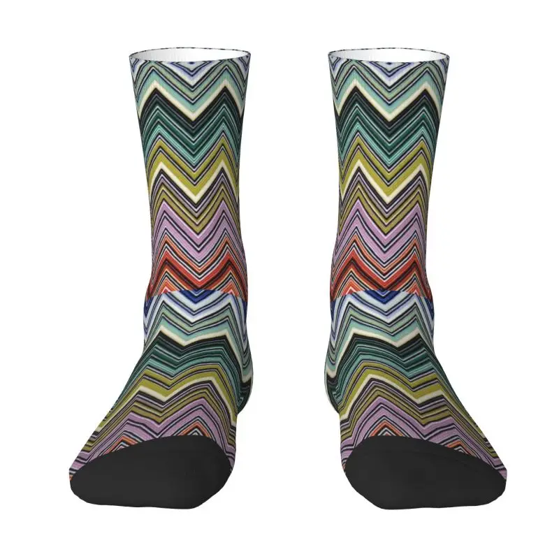 

Fashion Printing Boho Home Zig Zag Socks for Men Women Stretchy Summer Autumn Winter Chic Abstract Geometric Zigzag Crew Socks