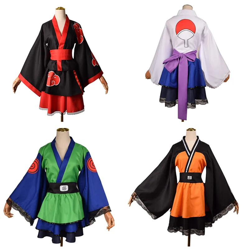 

Adult Japanese Kimono Cosplay Kids Akatsuki Cloud Print Uchiha Sasuke top of Lolita Costume Dress Women Girls Hall. Peopleen