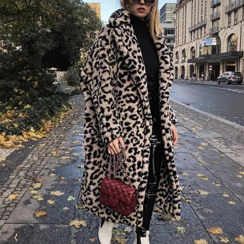 Роскошные Модные леопардовые Длинные куртки с мишкой Тедди женские пальто 2021 зимняя плотная теплая верхняя одежда брендовая модная женская шуба из искусственного меха