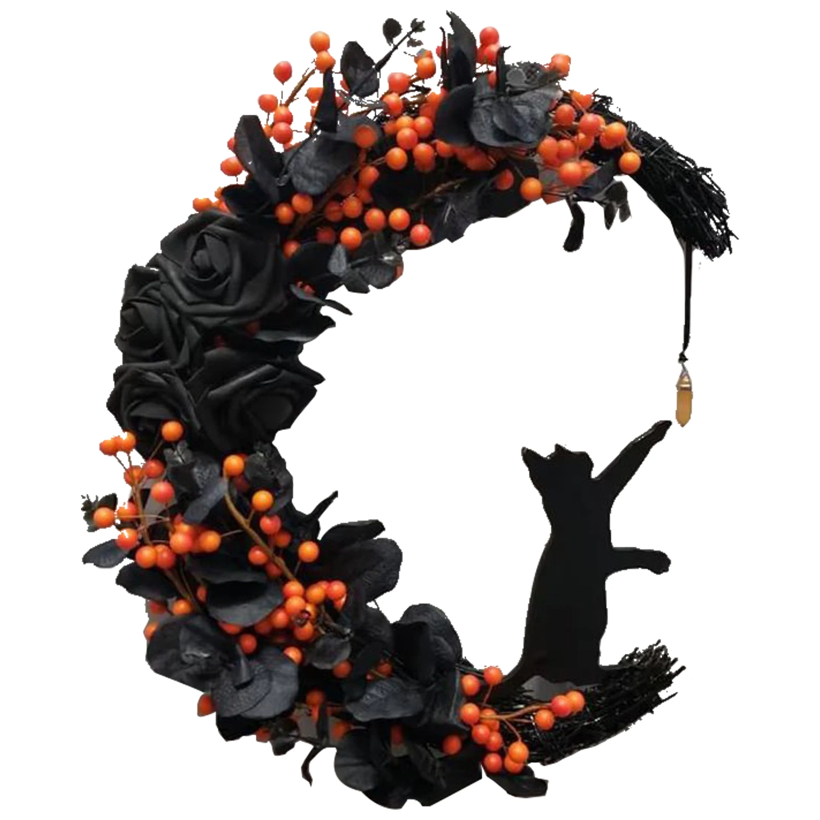 

Wreath Garland Door Hanging Pendant Halloween Gothic Simulation Black Rose Creative Decoration For Home