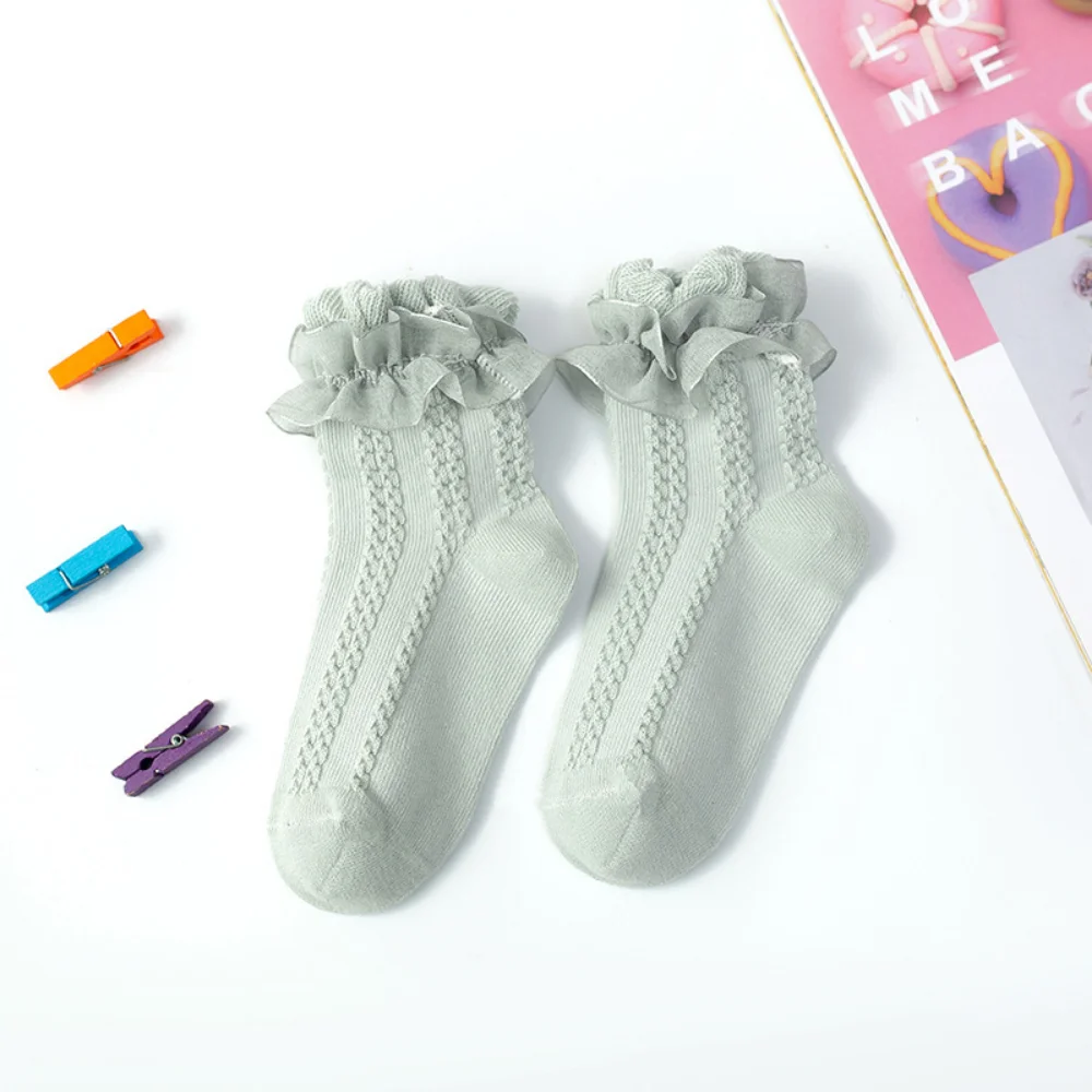 

Новые носки для маленьких девочек, детские кружевные носки-пачки с рюшами для девочек, хлопковые детские танцевальные носки принцессы, однотонные носки до щиколотки с оборками и цветами