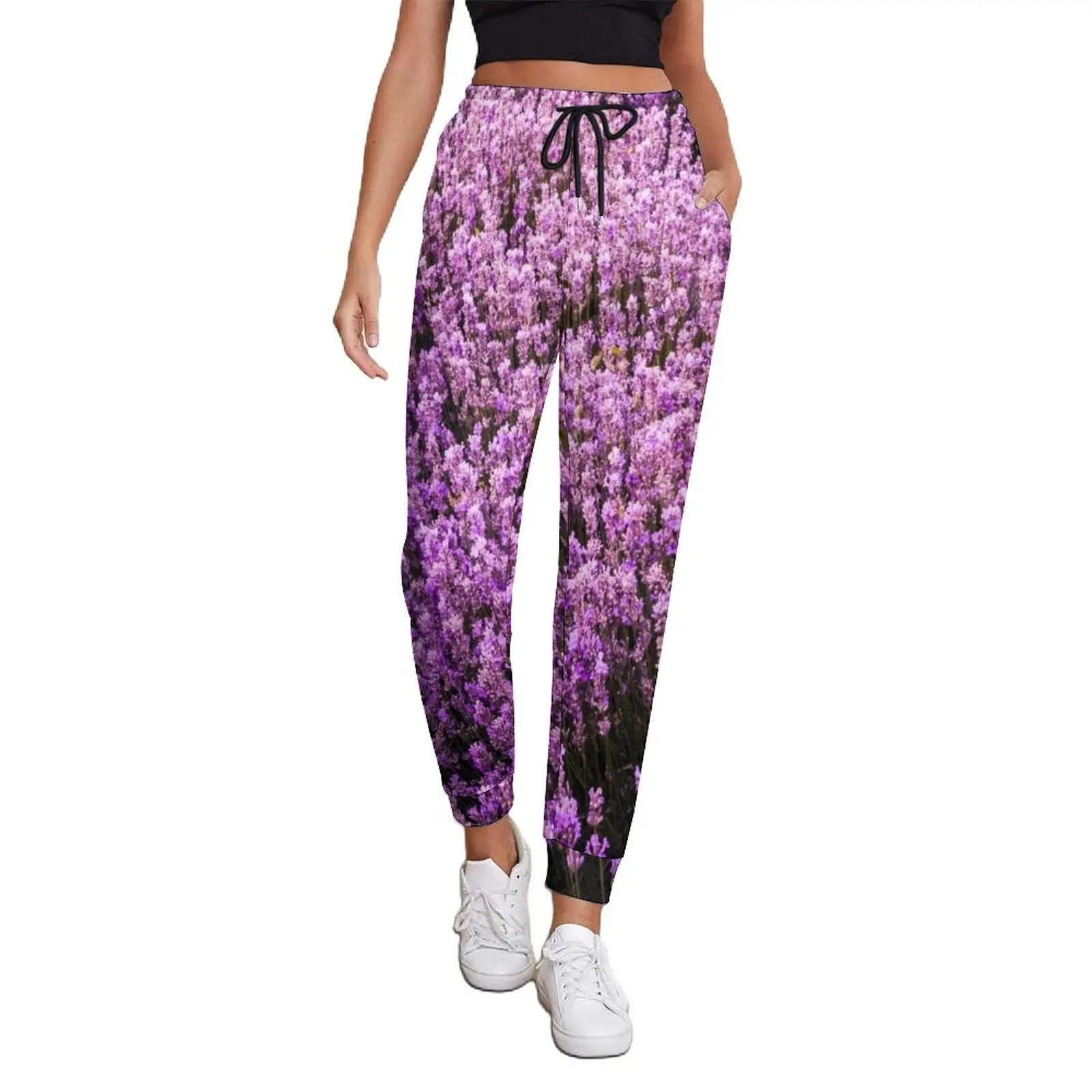 

Pretty Lavender Field Jogger Pants Purple Floral Print Trendy Joggers Spring Printed Street Fashion Big Size Trousers Gift Idea