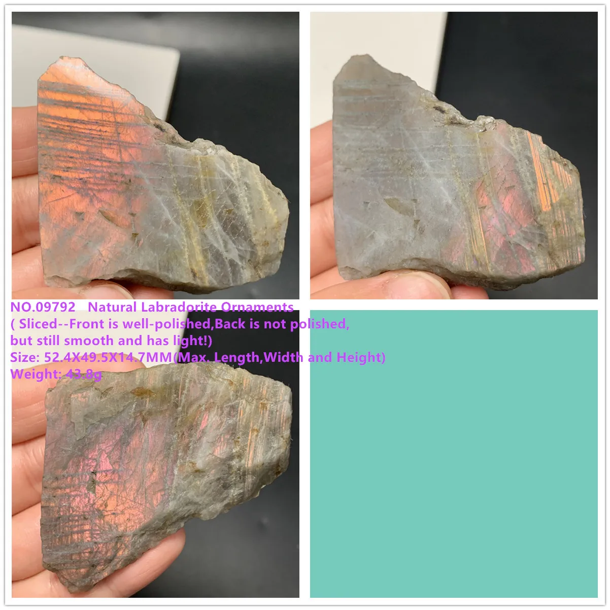 

Нарезанные гладкие натуральные горячие оранжевые светлые лабрадоритовые украшения Фиолетовый свет Лабрадорит Минеральные образцы сырье Исцеляющие бусины