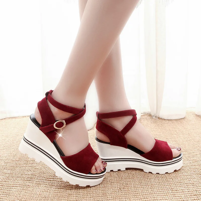 Women Summer Wedge Sandals Female Buckle fish mouth Platform Bohemia High Heel Sandals Fashion Ankle Strap Open Toe Ladies Shoes