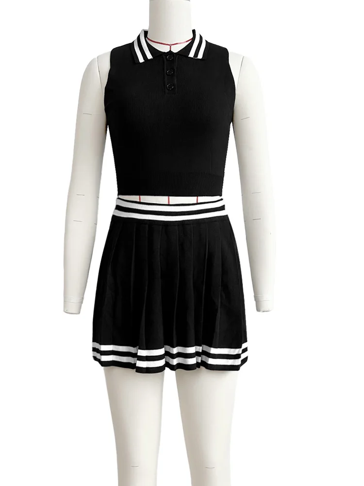 Женское трикотажное платье-двойка в рубчик с высокой талией