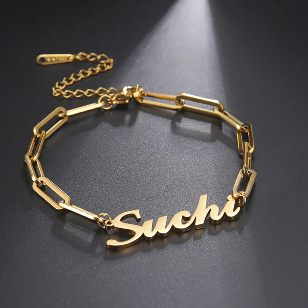 

Customized Name Bracelet Stainless Steel Clip Chain Personalized Nameplate Pendant Charm Jewelry For Woman Birthday Gift