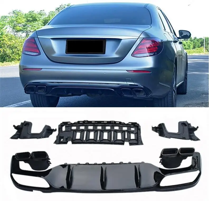 

Rear Bumper Diffuser & Exhaust Tips For Mercedes-Benz E Class W213 E63 2016 2017 2018 2019 2020 Trunk Door Lip Spoiler ABS Black