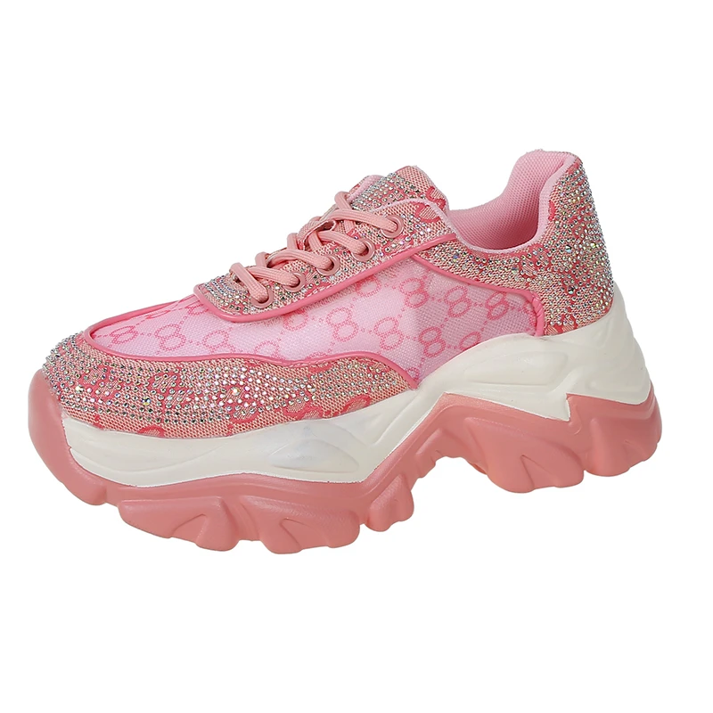 2023 NewWomen Shoes  Rhinestone Women Sneakser Diamond Breathable Luxury Designers Casual Thick Bottoms Dad Shoes Zapatos Mujer