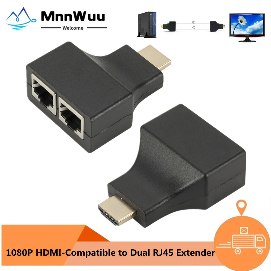 

1 Pair 1080P HDMI-Compatible Dual RJ45 CAT5E CAT6 UTP LAN Ethernet HD Extender Repeater Adapter Extension to 30m For HDTV HDPC