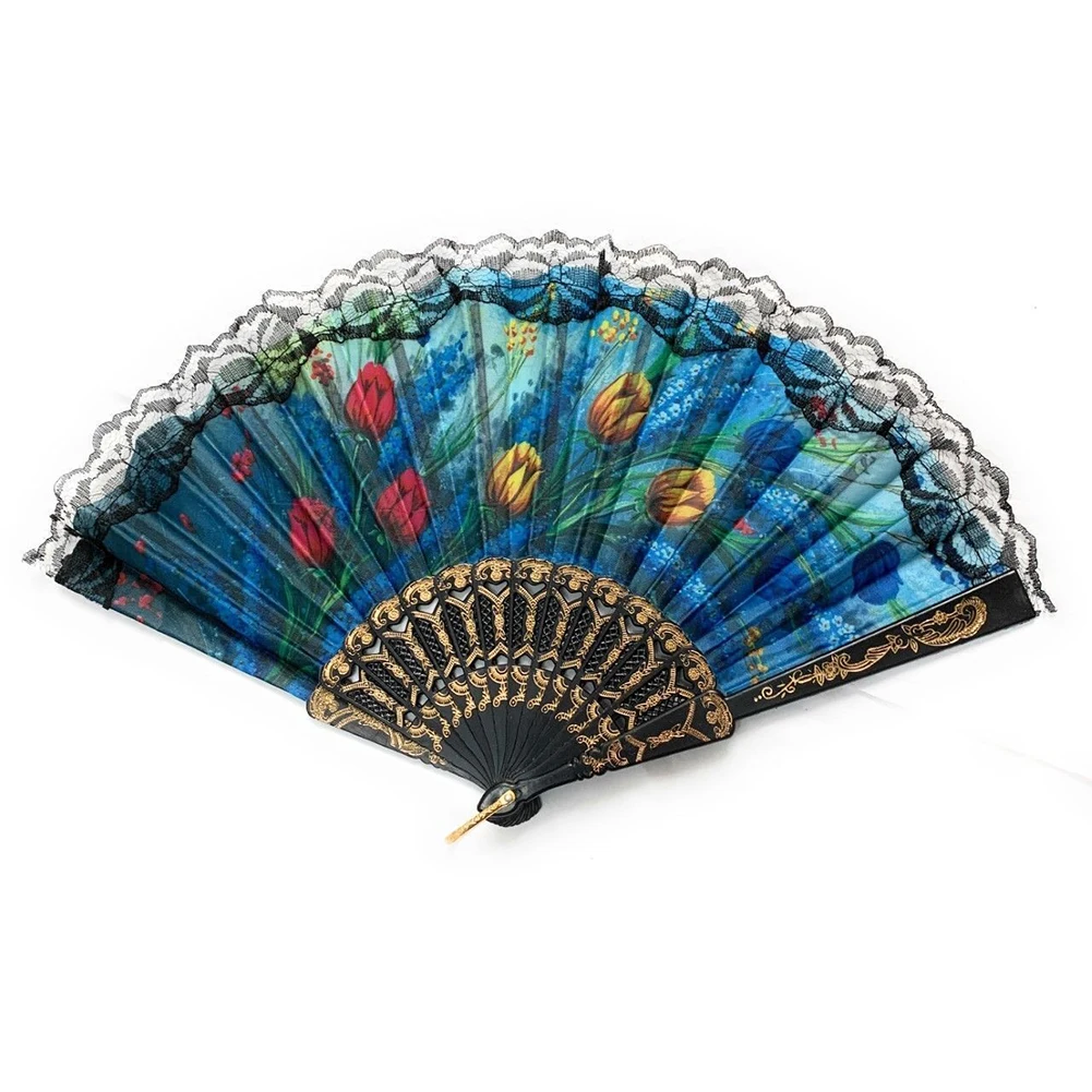

Spanish Handheld Fan Floral Print Fabric Folding Fan Portable Dance Hand Fan Party Weddin Classical Classical Fan Vintage Gifts