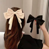 big bow hair clip elegant ponytail hair clip satin hair hook top clip hair accessories long ribbon spring hair clip black white