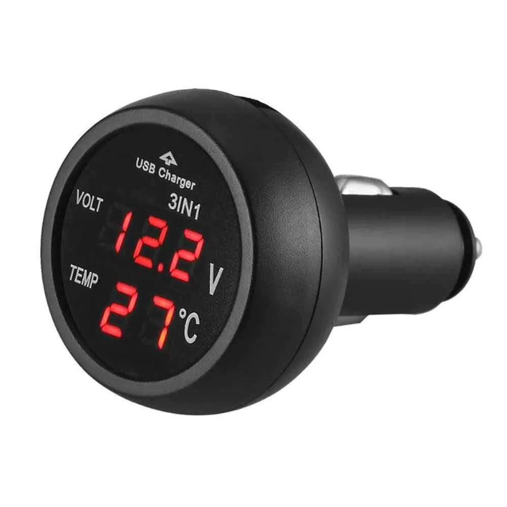 

VST-706 Digital LED Car Cigarette Lighter Voltmeter Thermometer Car Truck USB Charger 12V/24V Temperature Meter Voltmeter