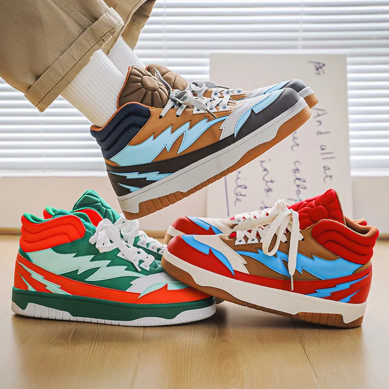 2022 Autumn Winter Fashion Red Colors Platform Designer Sneakers Men Outdoor High Top Skate Shoes Men Sports Shoes Basket Homme