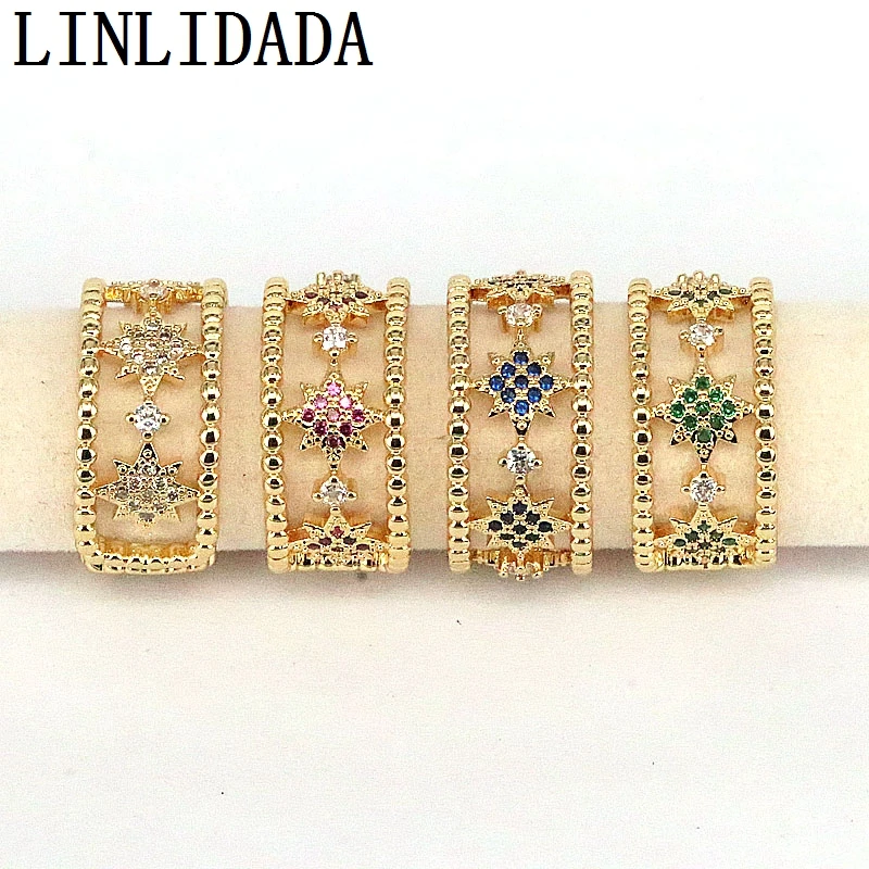 

10 шт., женские регулируемые кольца золотого цвета с фианитом