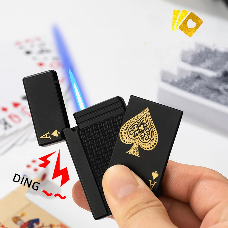 

New Metal Playing Cards Jet Lighter Unusual Torch Turbo Butane Gas Lighter Creative Windproof Outdoor Lighter Funny Toys For Men