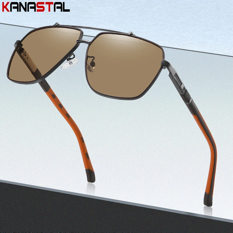 

Мужские поляризованные солнцезащитные очки UV400, двухцветные металлические квадратные очки в оправе, модные солнцезащитные очки для вождения, рыбалки, улицы, мужские очки
