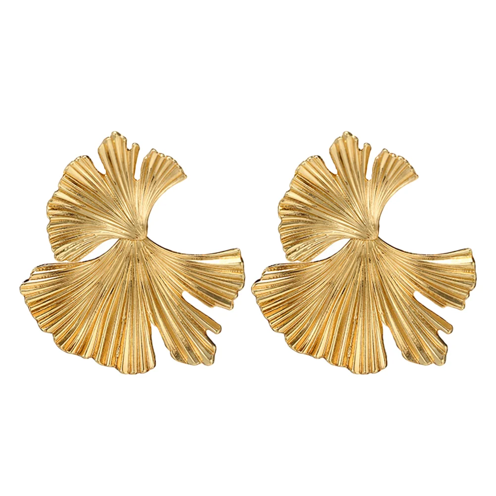 

Earrings Flower Gold Stud Silver Leaf Women Ginkgo Earring Dangle Drop Statement Big 14K Plated Chic Geometric Ear Floral Gift