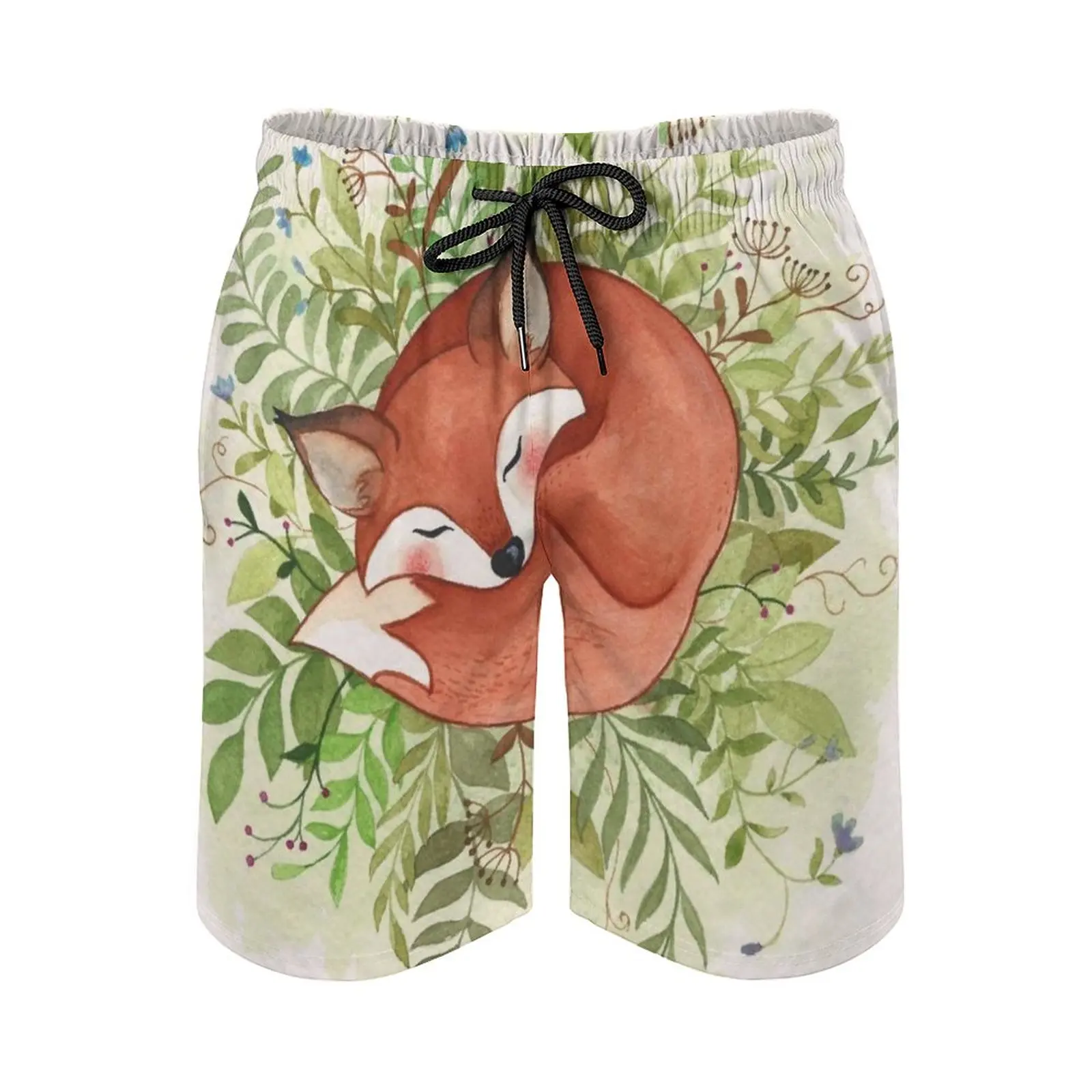 

Sleeping Fox Men's Sports Short Beach Shorts Surfing Swimming Boxer Trunks Bathing Fox Sleep Animal Red Sweet Beach Shorts