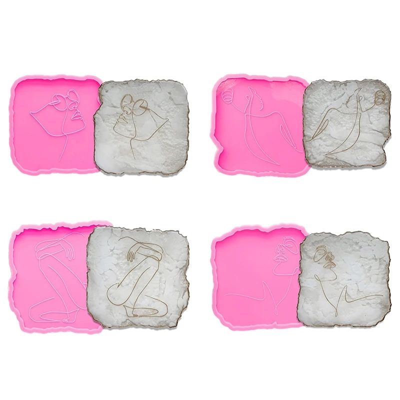 

1/4Pcs Silicone Coaster Resin Molds Clear Body Line Cup Mat Mold for Epoxy Resin Casting DIY Jewelry Art Home Decor