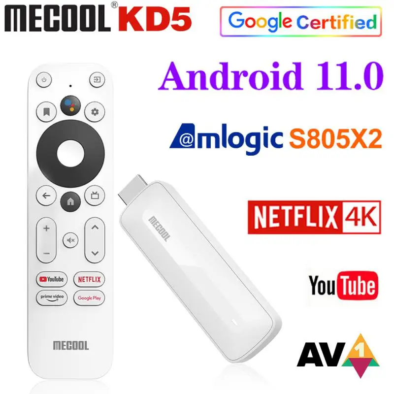 

2022 Mecool KD5 Netflix 4K TV Stick Amlogic S805X2 TV Box Android 11 1GB 8GB Google Certified Support AV1 Dual Wifi TV Dongle