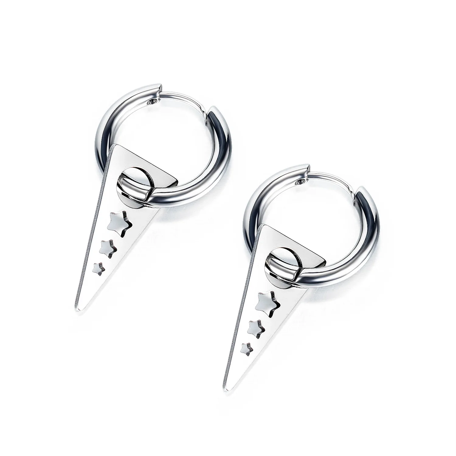 

Hot Selling Earrings Hip Hop Street Men's Titanium Steel Stud Earrings Classic Five-Pointed Star Triangle Earrings