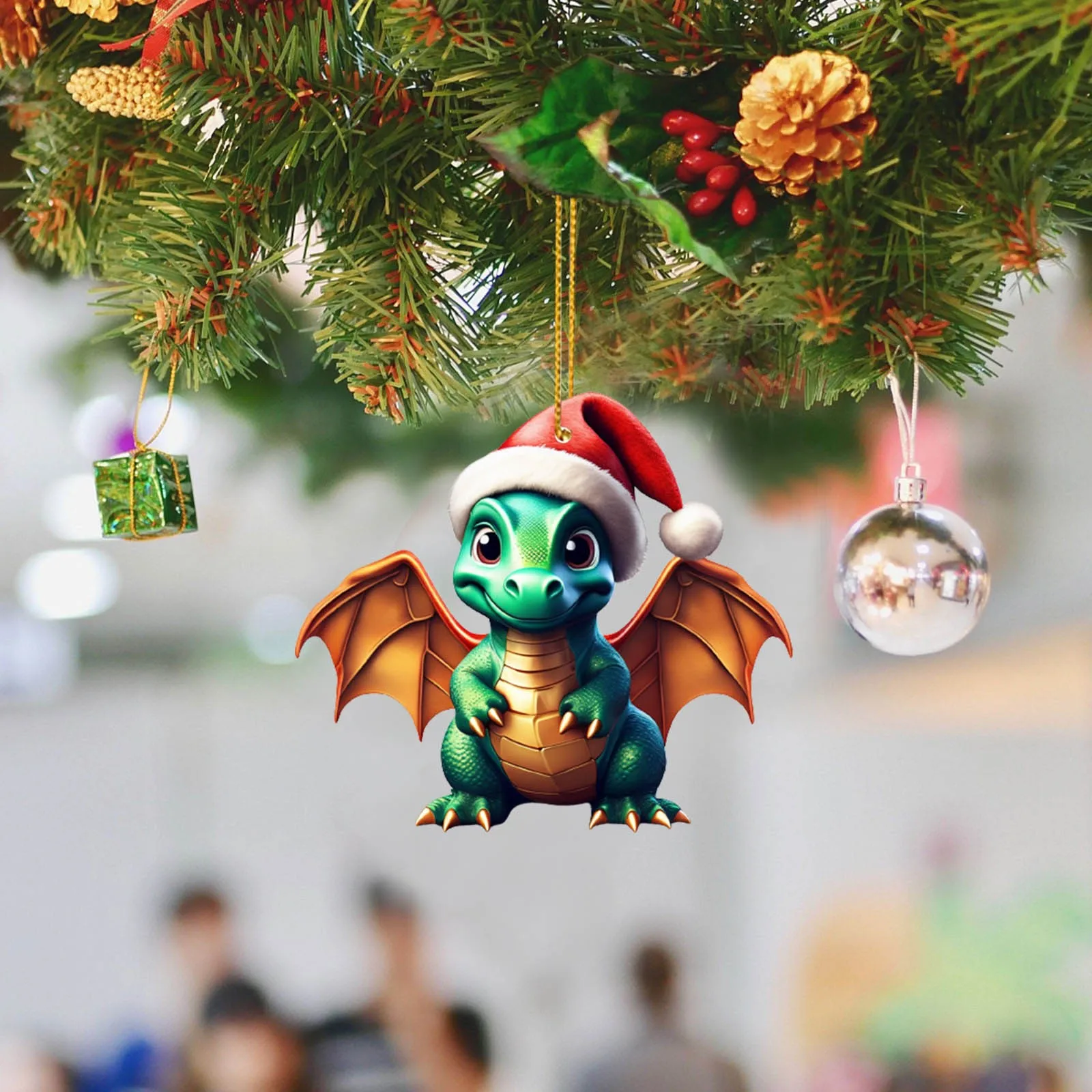 2D Акриловый мультяшный динозавр рождественская елка кулон рождественский милый