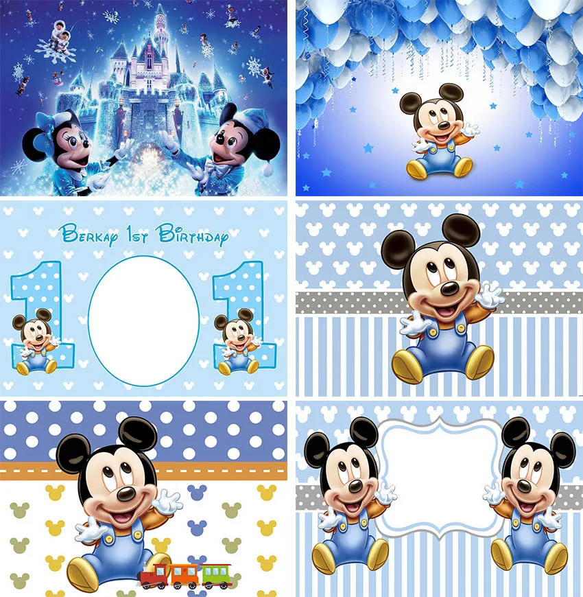 

Disney Cartoon Blue Mickey Mouse Photography Background Backdrop Baby Birthday Party Decoration Wallpaper Photo Customize