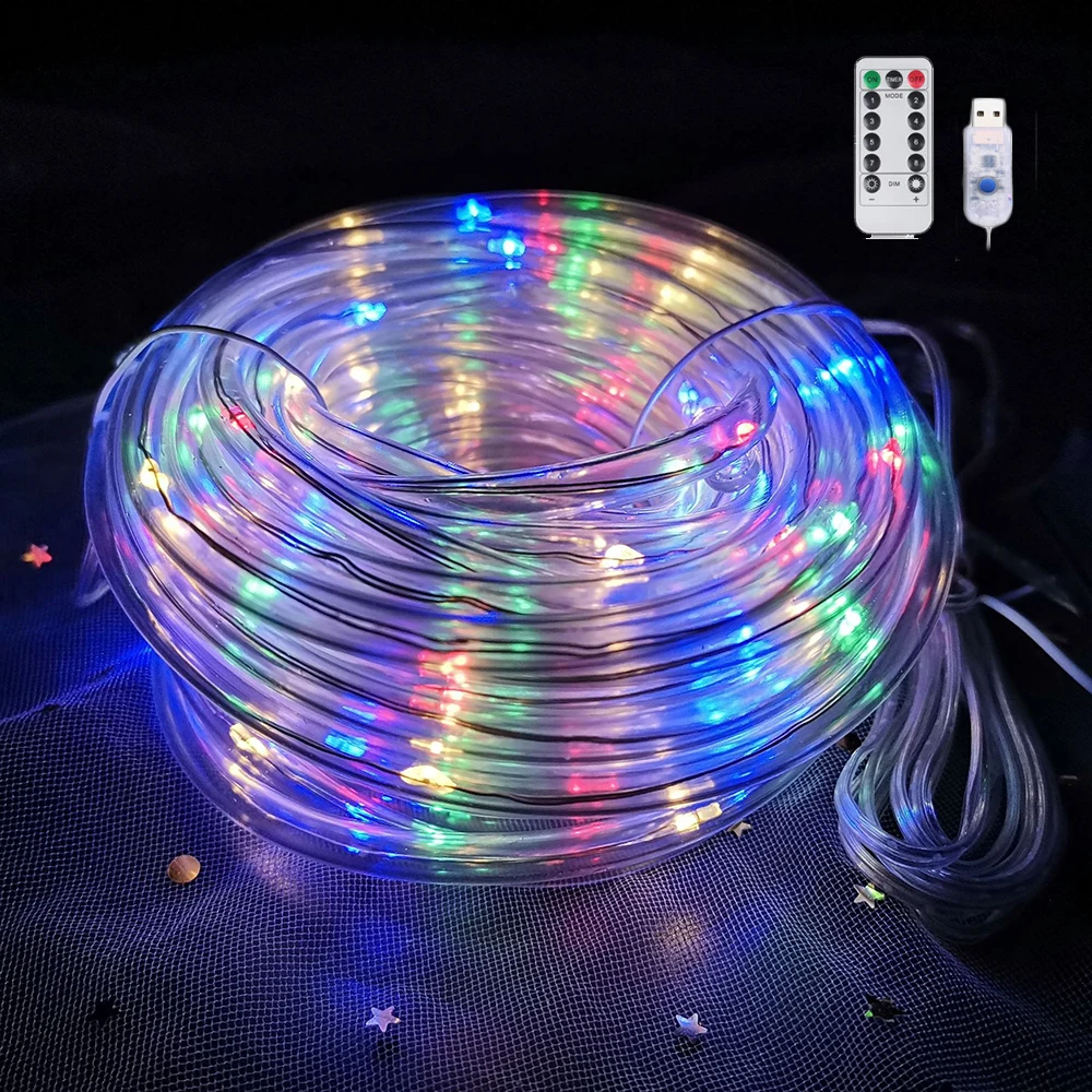 22M/12M LED Rope Light String Garland Waterproof 8 Modes Rainbow Tube Rope Led Strip For Christmas Outdoors Holiday Decoration