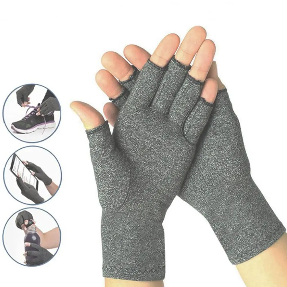 

1 Pair Half-finger Cotton Compression Glove Grey Women Men Elastic Hand Relieve Joint Pressure Gloves Heath Care Wristband