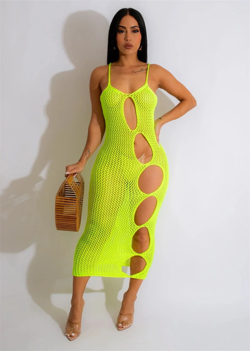 

WUHE сексуальное вязаное летнее пляжное платье с вырезами женское платье на бретельках с открытой спиной без рукавов платье-макси