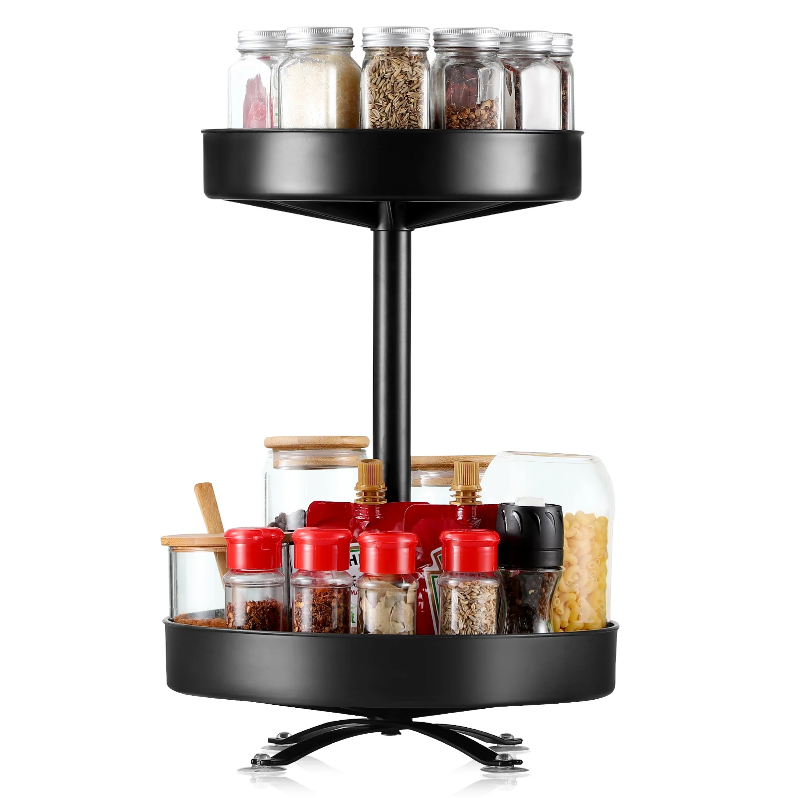 

Organizer Rack Turntable Condiment Storage Seasoning Rotating Kitchen Holder Tray Tier Bottle Cabinet Spices Containers Sauce