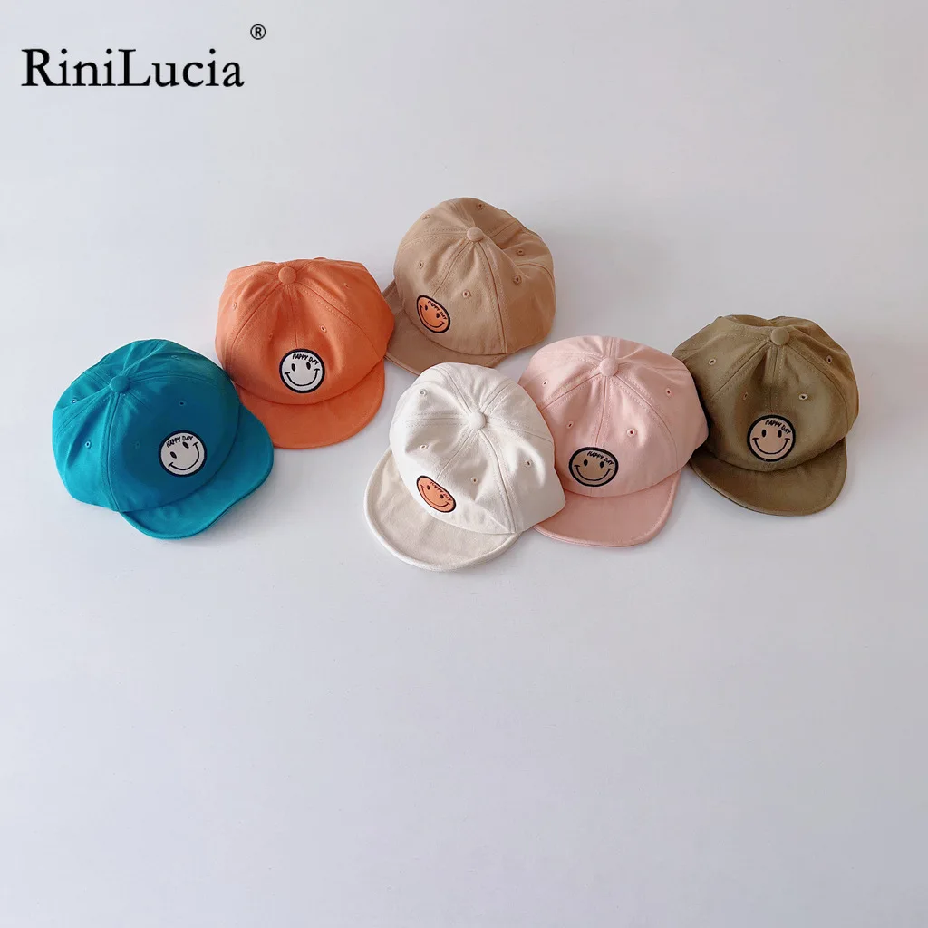 

RiniLucia Children's Hat Boys Girls Cute Smiley Embroidered Peaked Cap Fashion Solid Color Dome Outdoor Casual Baseball Caps