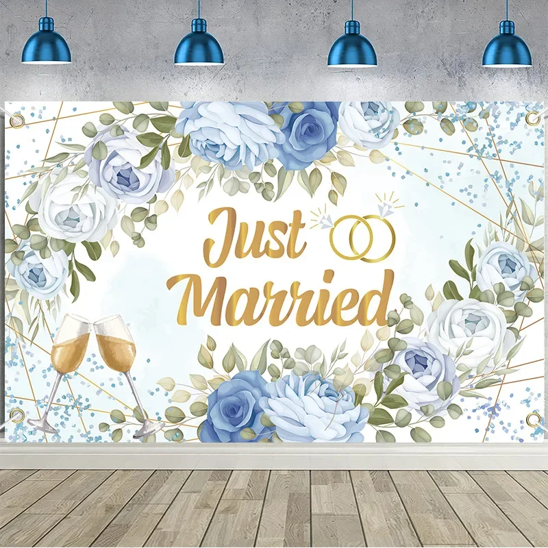 

Just Married Photo Background Decoration Flower Letter Wedding Backdrop Romantic Engagement and Bachelorette Party Decorations