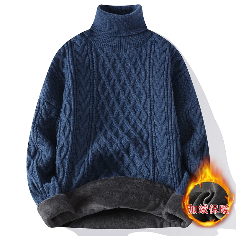 

New high-quality sweaters for men in autumn and winter, thickened warm mink fleece bottoms, handsome students' half high collar
