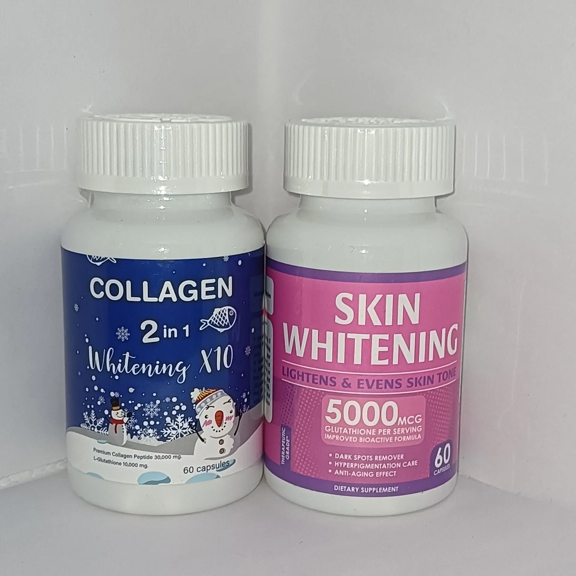 

2 bottle Frozen Collagen Peptide 2in1+Whitening Capsule 5000mg to help brighten skin tone remove black spots acne health food