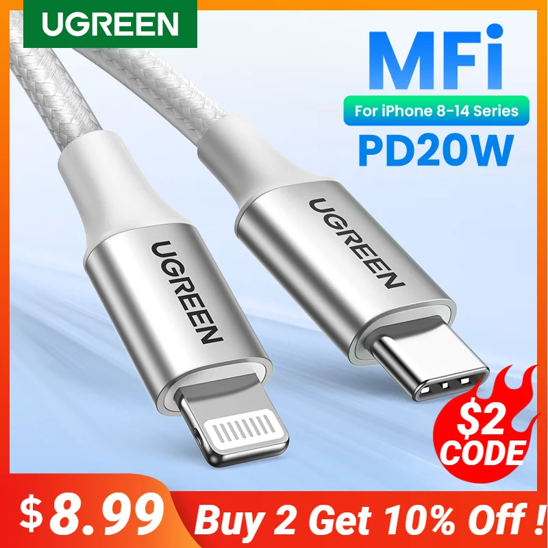 

UGREEN MFi 20/30W USB Type C to Lightning Cable for iPhone 14 Pro Max 13 12 Plus Mini PD Fast Charging Cable for iPad 1m 2m