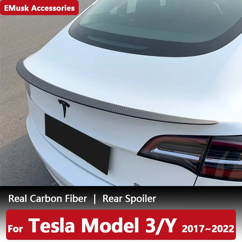 

Real Carbon Fiber Tail Wings For Tesla Model 3 Model Y 2017~2022 2021 Rear Trunk Wing Spoiler Car Accessories Lip Wings