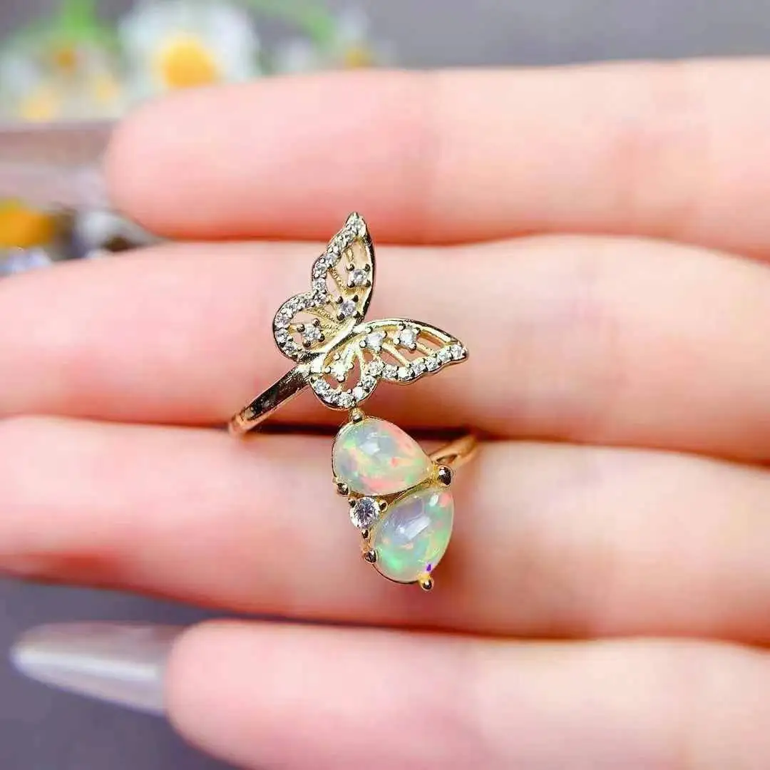 New Arrival Butterfly Opal Ring Natural Real High Quality 925 Sterling Silver Fashion Women Party ring