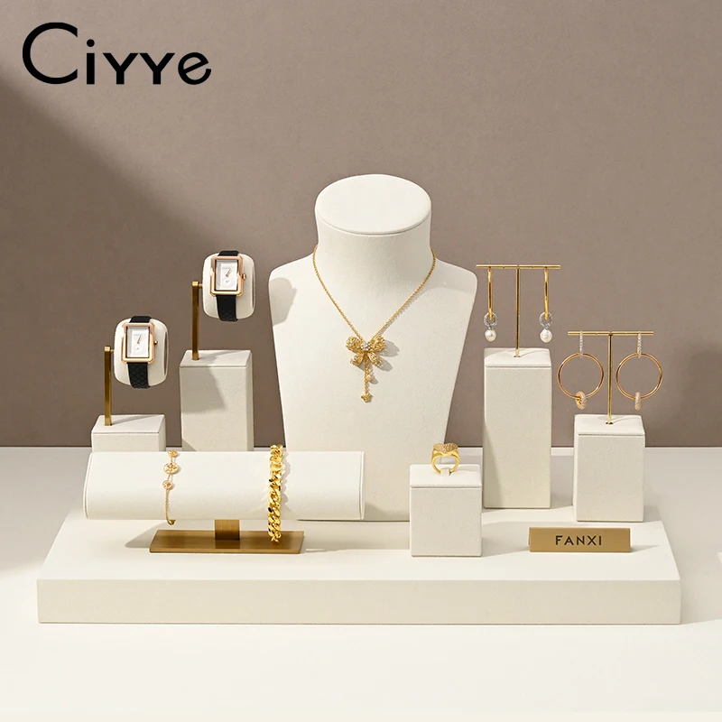 

Ciyye Microfiber Jewelry Display Props Set for Shop Cabinet Necklace Display Bust Watch Ring Earrings Bangle Decoration Rack Hot
