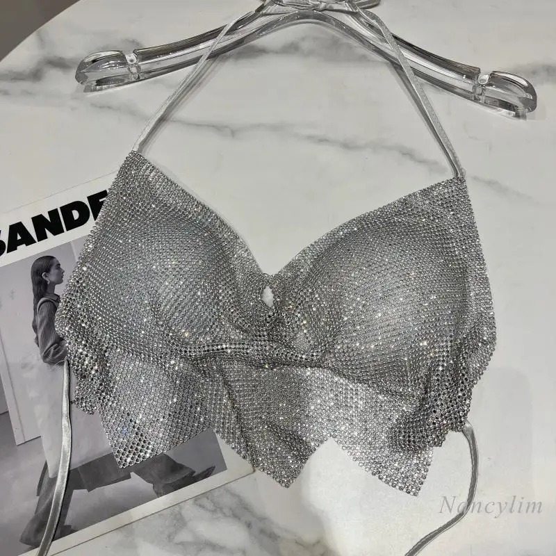 

Shinny Hot Drill Camisole Women Corset Top 2022 Spring Summer New Nightclub Full of Rhinestone Chain Performance Tube Tops