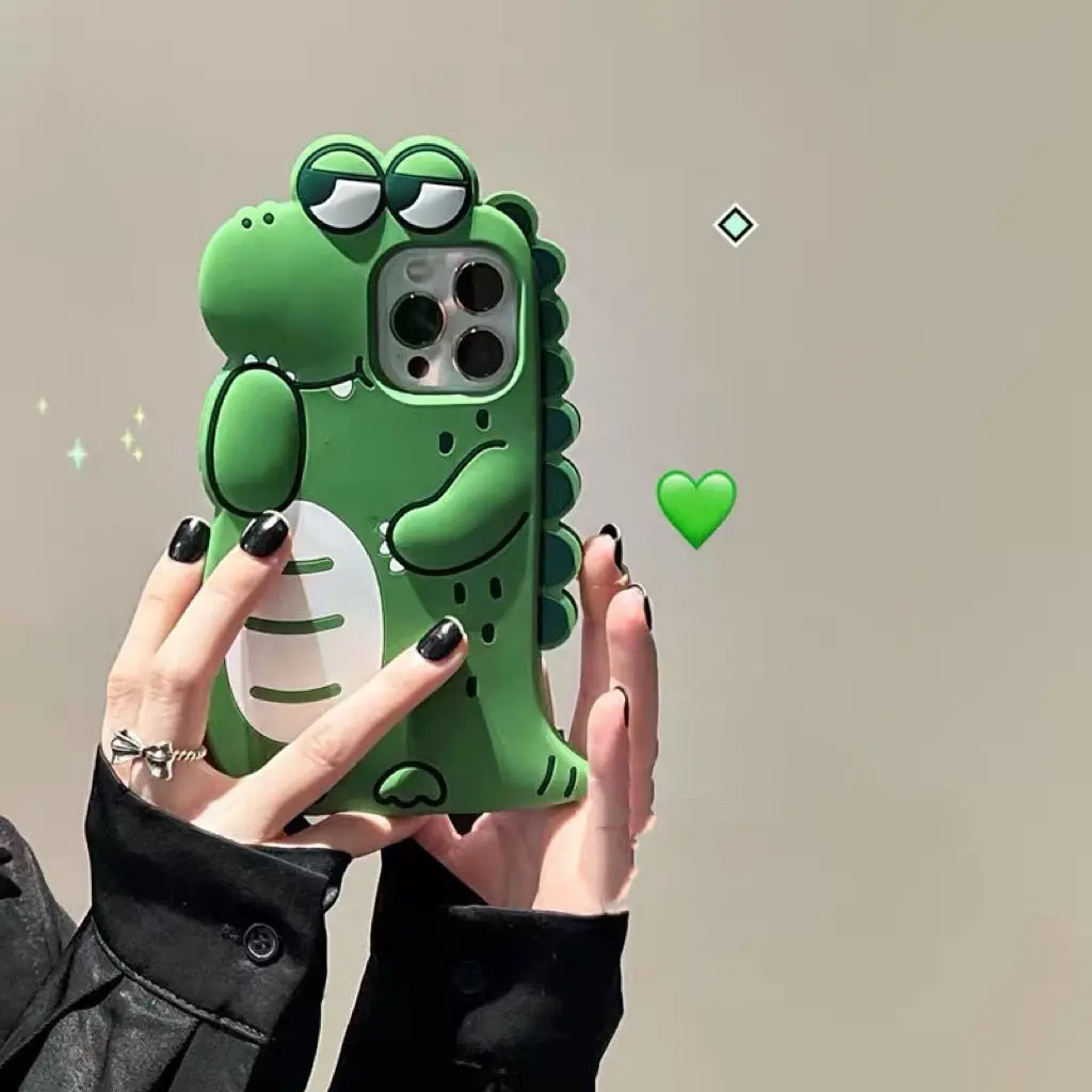 

Cute Cartoon Stereo Green Small Dinosaur Phone Case Suitable for iPhone Silicone