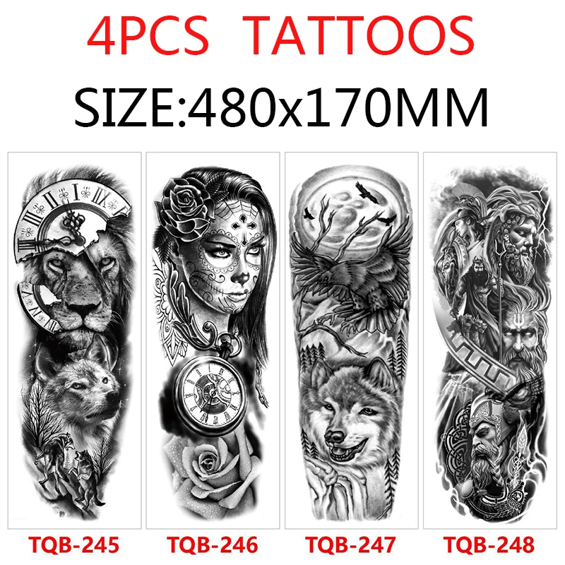 

Большой рукав-Татуировка на руку голова льва волка водостойкая временная татуировка воин мужчины и женщины прочная черная ворона искусственная Татуировка наклейка