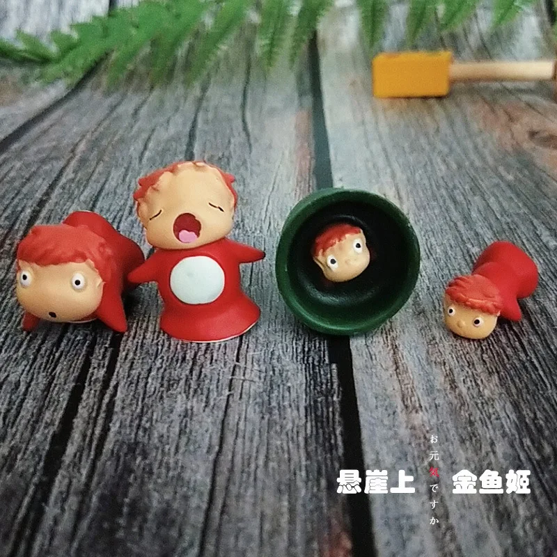 

4 шт./компл. Kawaii Ponyo на скале, полимерная игрушка, садовый мальчик, искусственная фигурка, домашний декор, новый подарок для друзей