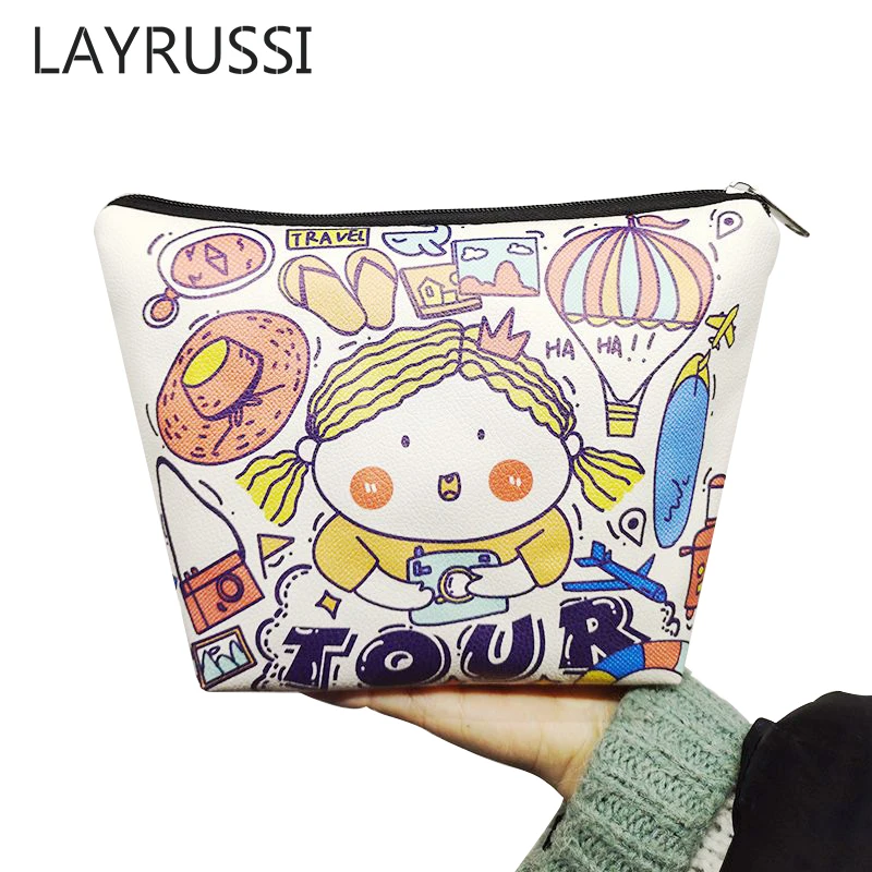 

LAYRUSSI Women Makeup Organizer Pouch Travel Toiletry Bag Printed Cartoon Cosmetic Case Portable Make Up Bag Necessarie Feminina