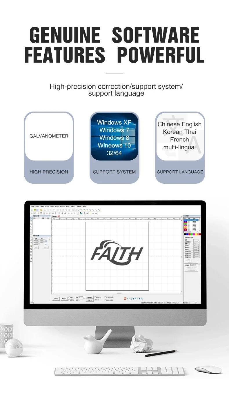 Geloof 20W 30W 50W Industriële Mini Metalen Logo Graveur Laser Raycus Fiber Marker Machine Voor Roestvrij staal Laze