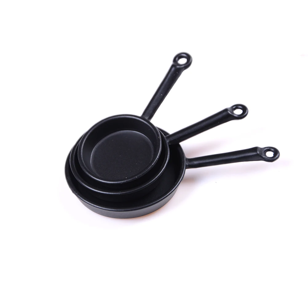 

New 1/12 Scale 3pcs Dollhouse Miniature Metal Frypan Frying Pans Cooking Pot Cookware Kitchen Accessory High Quality