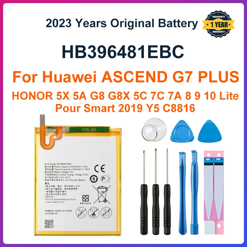 

Оригинальный аккумулятор HB396481EBC для Huawei ASCEND G7 PLUS HONOR 5X 5A G8 G8X 5C 7C 7A 8 9 10 Lite Pour Smart 2019 Y5 C8816