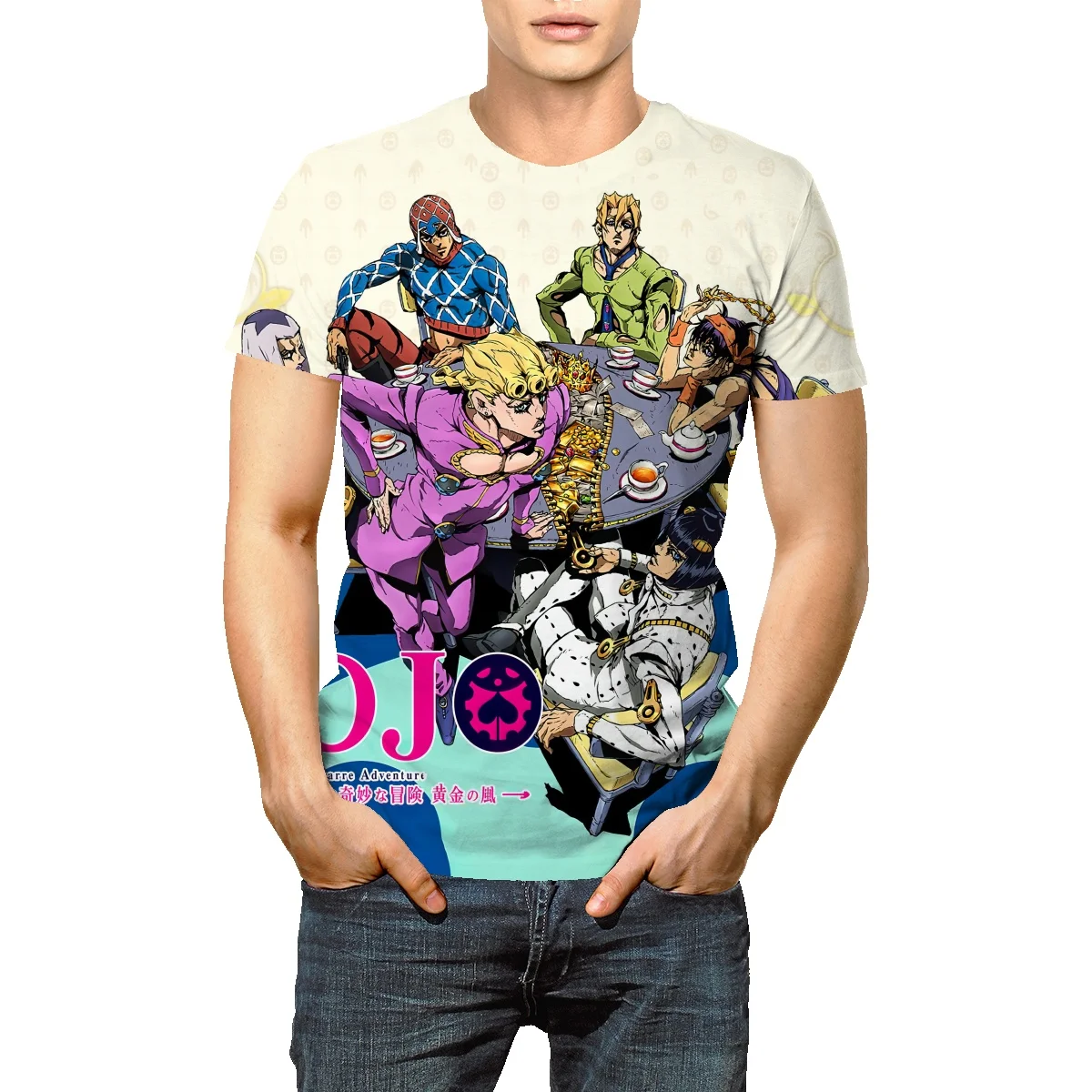 

anime JoJo's Bizarre Adventure t-shirt men's 2022 summer new men's simple T-shirt youth 3D printing top round neck t-shirt