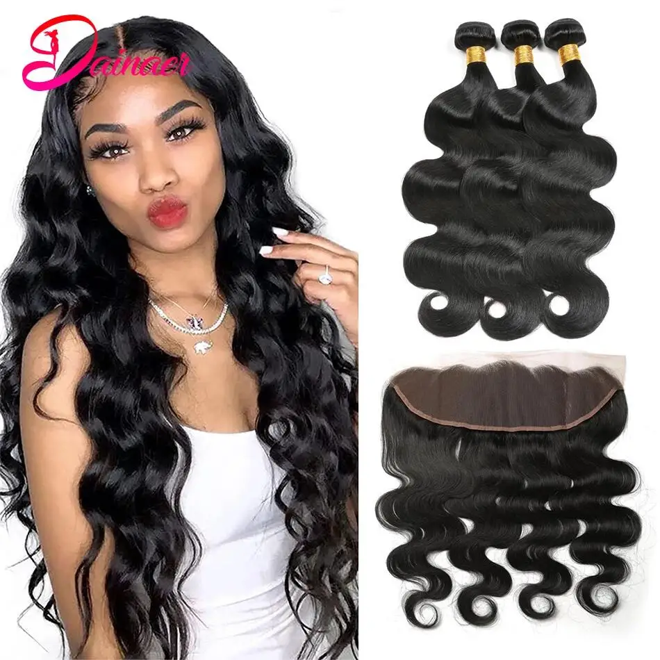 Body Wave Bundles With Frontal 13x4 Lace Frontal With Bundles Peruvian 100% Human Hair Bundles With Frontal Closur Dainaer Hair